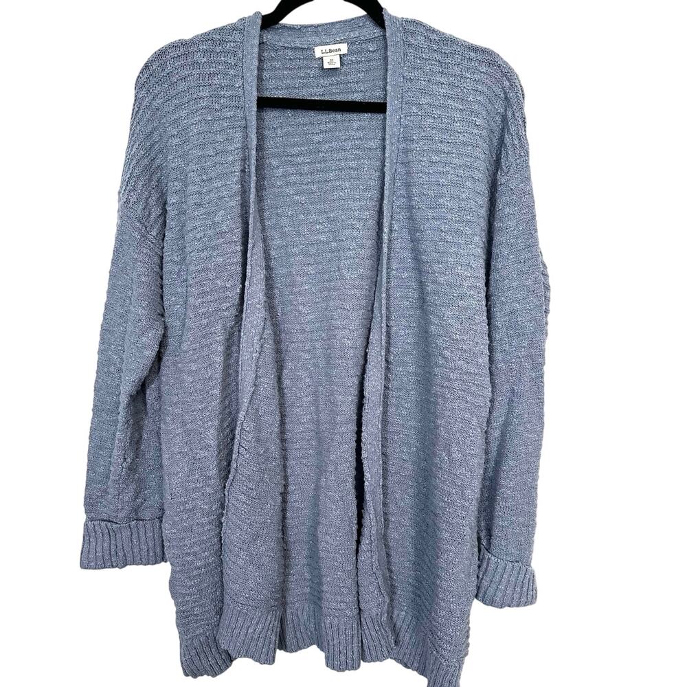 LL BEAN Midweight Cotton Slub Horizontal Rib Open-Front Cardigan Blue - Sz M